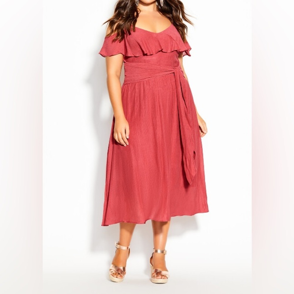 City Chic Pink Off-Shoulder Midi Sundress